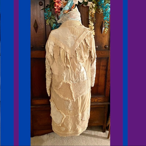 Sz L Ivory mixed media long bohemian coat - Picture 5 of 16